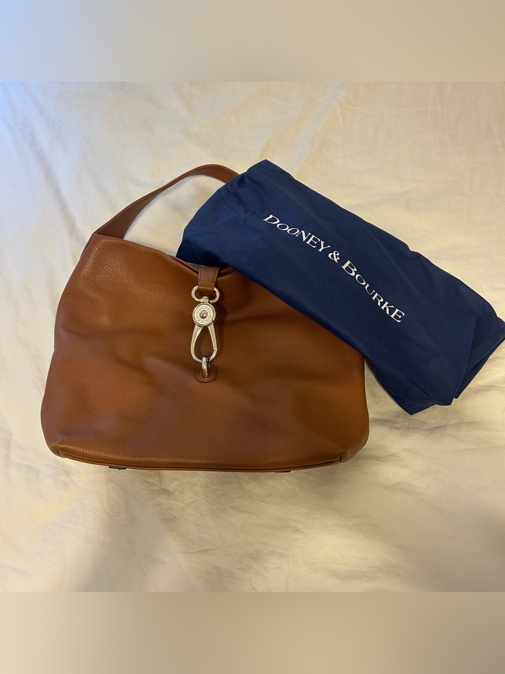 Dooney & Bourke Pebble Leather Lock Logo Caramel Hobo Bag Purse Footed Dust Bag
